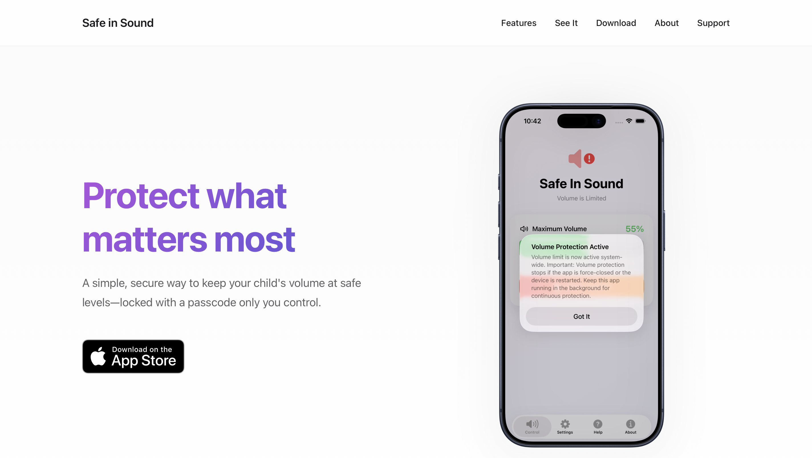 Safe in Sound app website